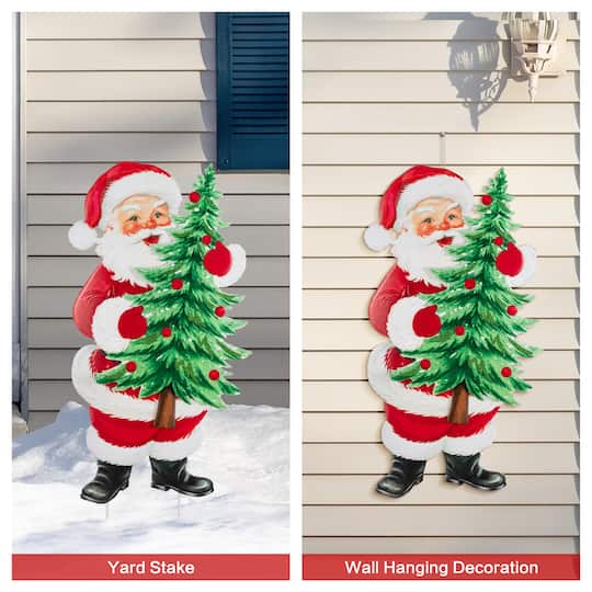 Glitzhome® 36" Christmas Metal Santa with Tree Yard Stake